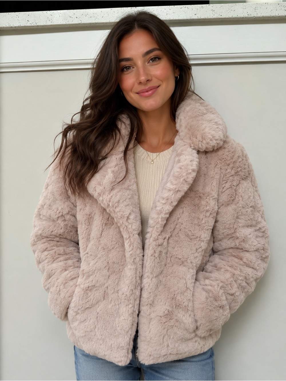 Women's Faux Fur Coat - Blush Pink